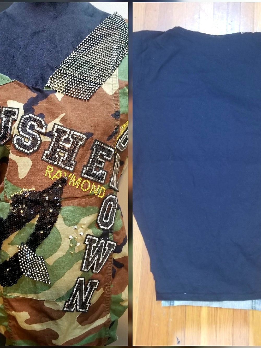 Embellished Camo Patchwork Top with 'USHER' And CHRIS BROWN CONCERT Graphic - Picture 3 of 5